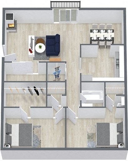 a floor plan of a house with a bedroom and a living room